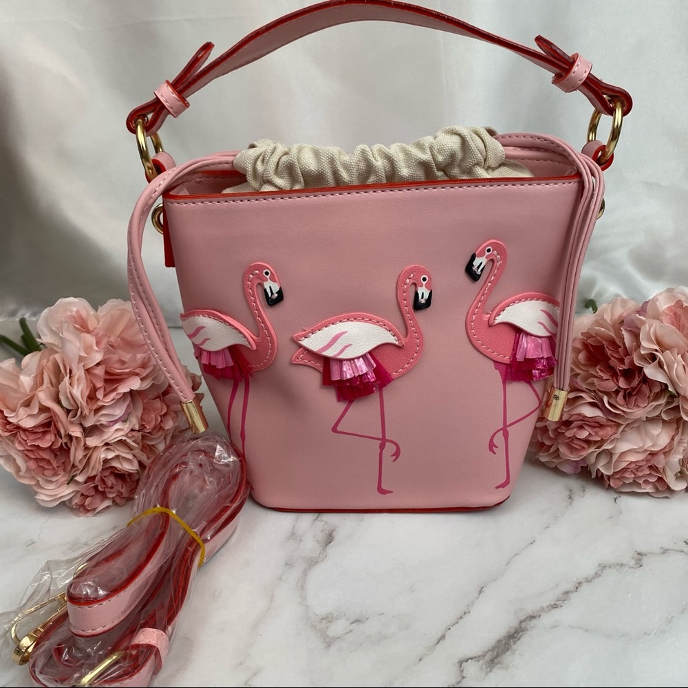 Beautiful Pink Flamingo Crossbody Bucket Purse - Picture 13 of 16